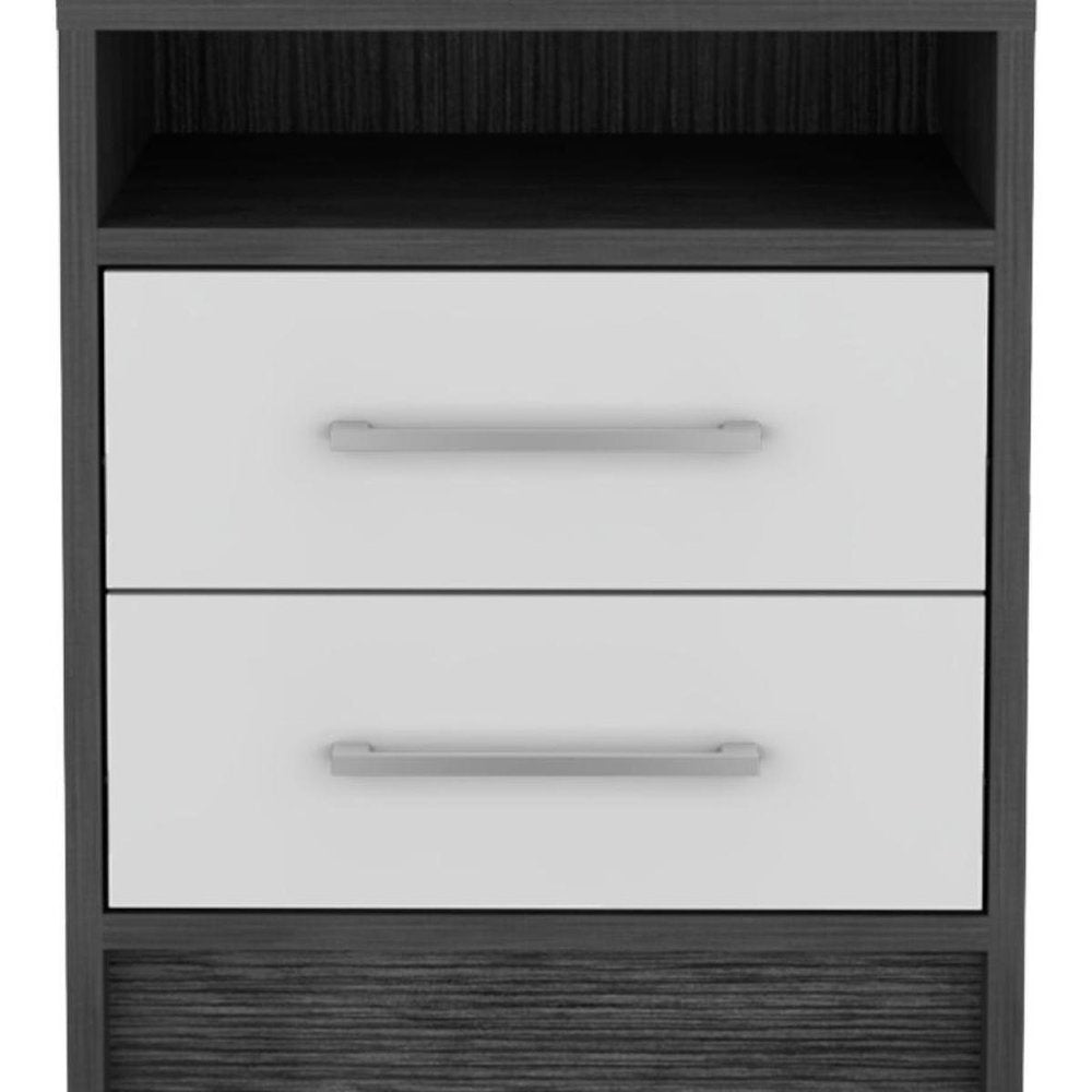 20" Dark Gray And White Wood Two Drawer Nightstand — view 4