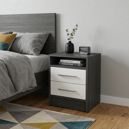 20" Dark Gray And White Wood Two Drawer Nightstand HomeRoots
