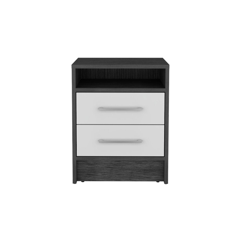 20" Dark Gray And White Wood Two Drawer Nightstand HomeRoots