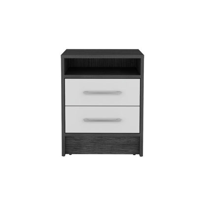 20" Dark Gray And White Wood Two Drawer Nightstand HomeRoots