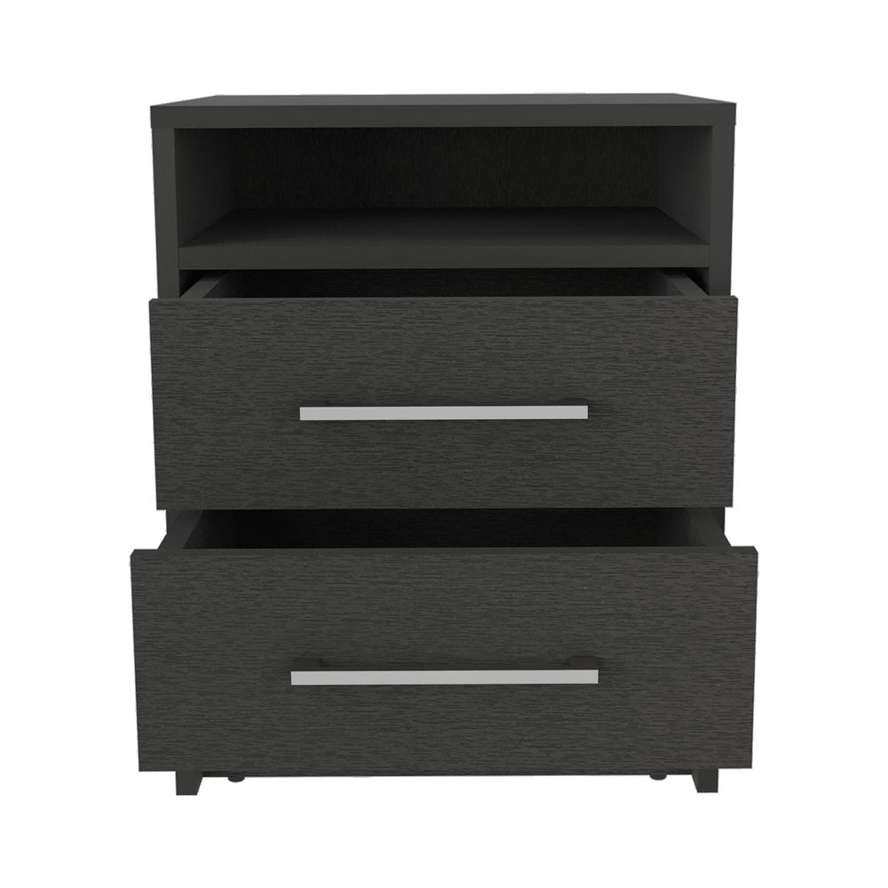 20" Black Wood Two Drawer Nightstand HomeRoots