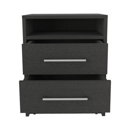 20" Black Wood Two Drawer Nightstand HomeRoots
