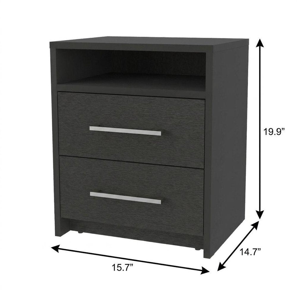 20" Black Wood Two Drawer Nightstand HomeRoots