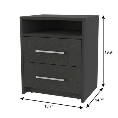 20" Black Wood Two Drawer Nightstand HomeRoots