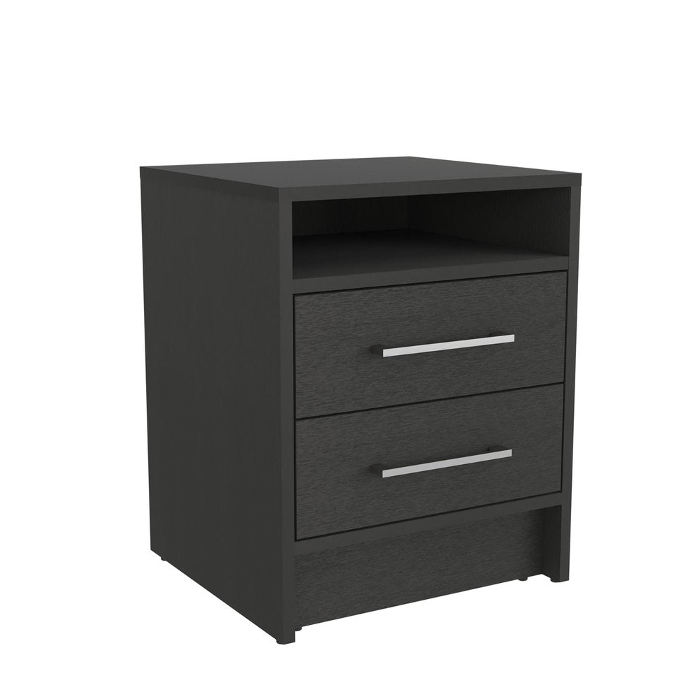 20" Black Wood Two Drawer Nightstand — view 1