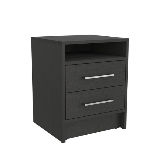 20" Black Wood Two Drawer Nightstand