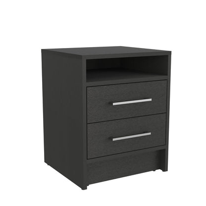 20" Black Wood Two Drawer Nightstand HomeRoots