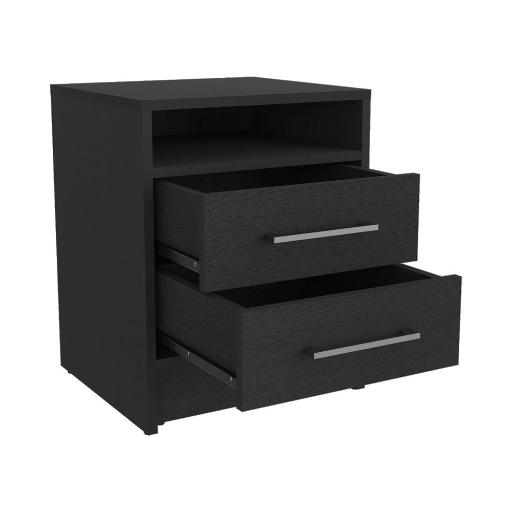 20" Black Wood Two Drawer Nightstand — view 2