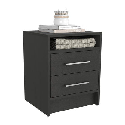 20" Black Wood Two Drawer Nightstand HomeRoots