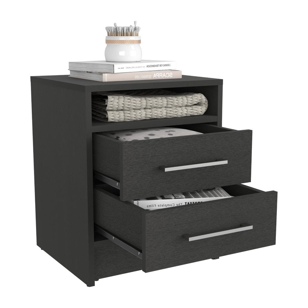 20" Black Wood Two Drawer Nightstand — view 4