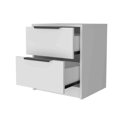 19" White Wood Two Drawer Nightstand HomeRoots