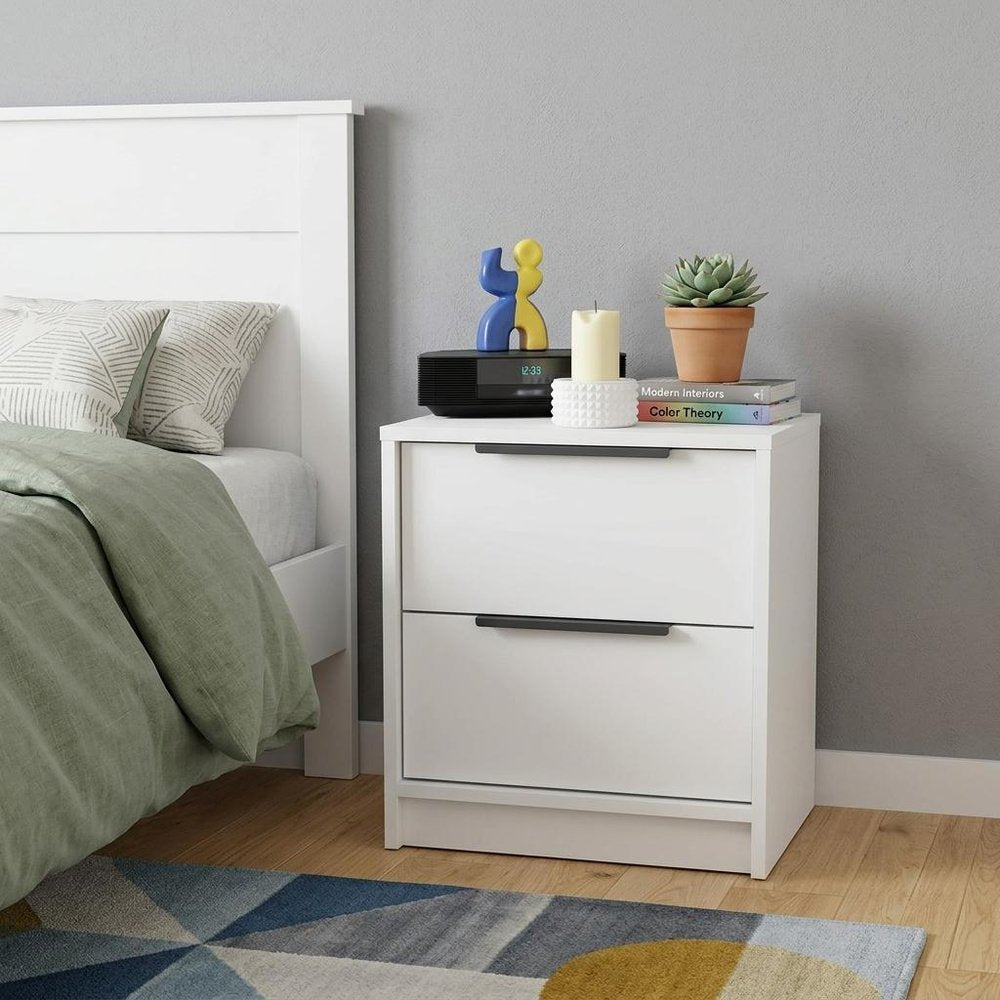 19" White Wood Two Drawer Nightstand HomeRoots