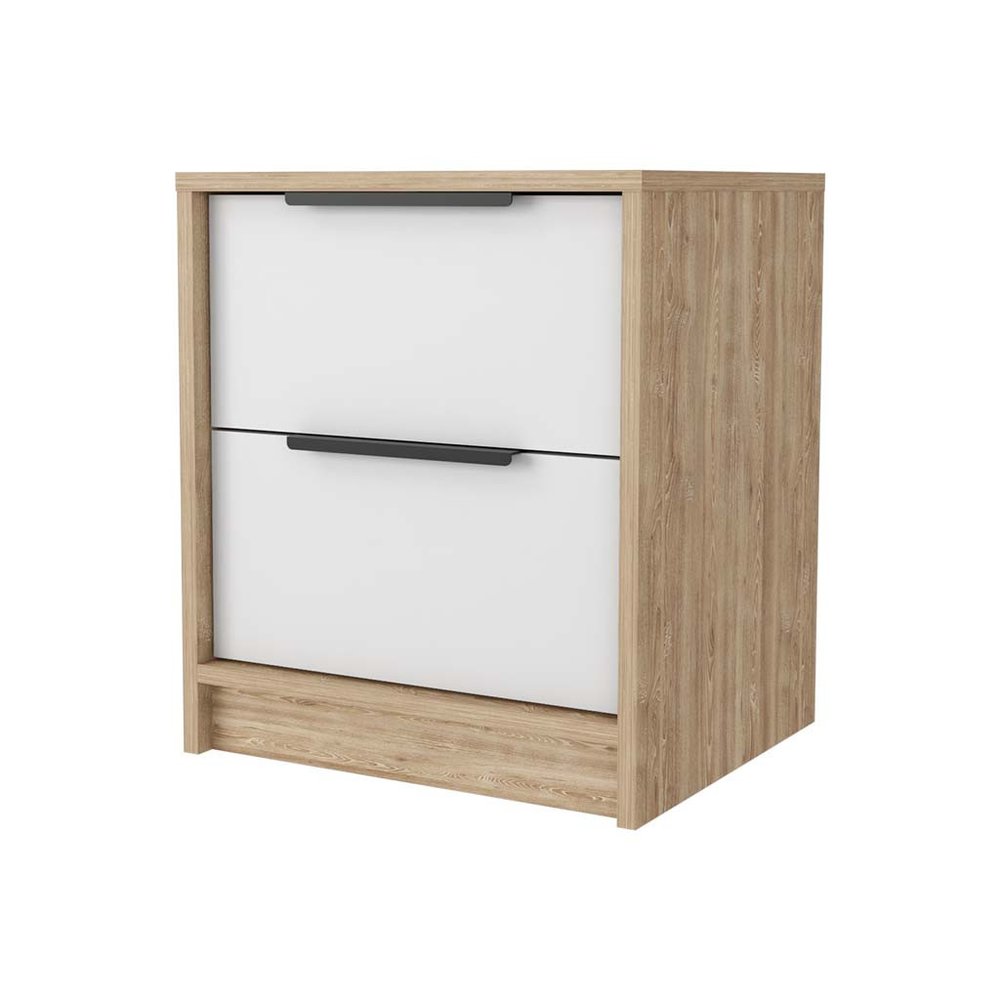 19" White And Natural Wood Two Drawer Nightstand