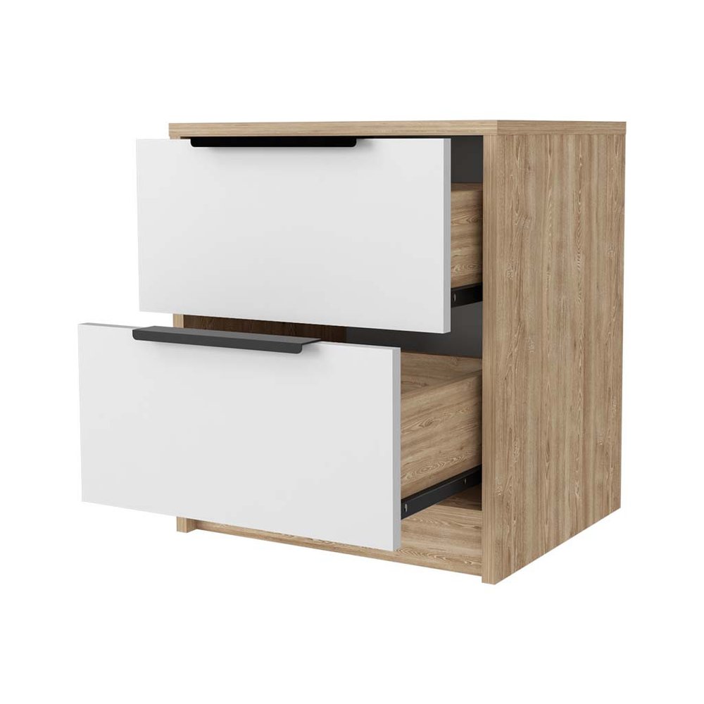 19" White And Natural Wood Two Drawer Nightstand — view 2