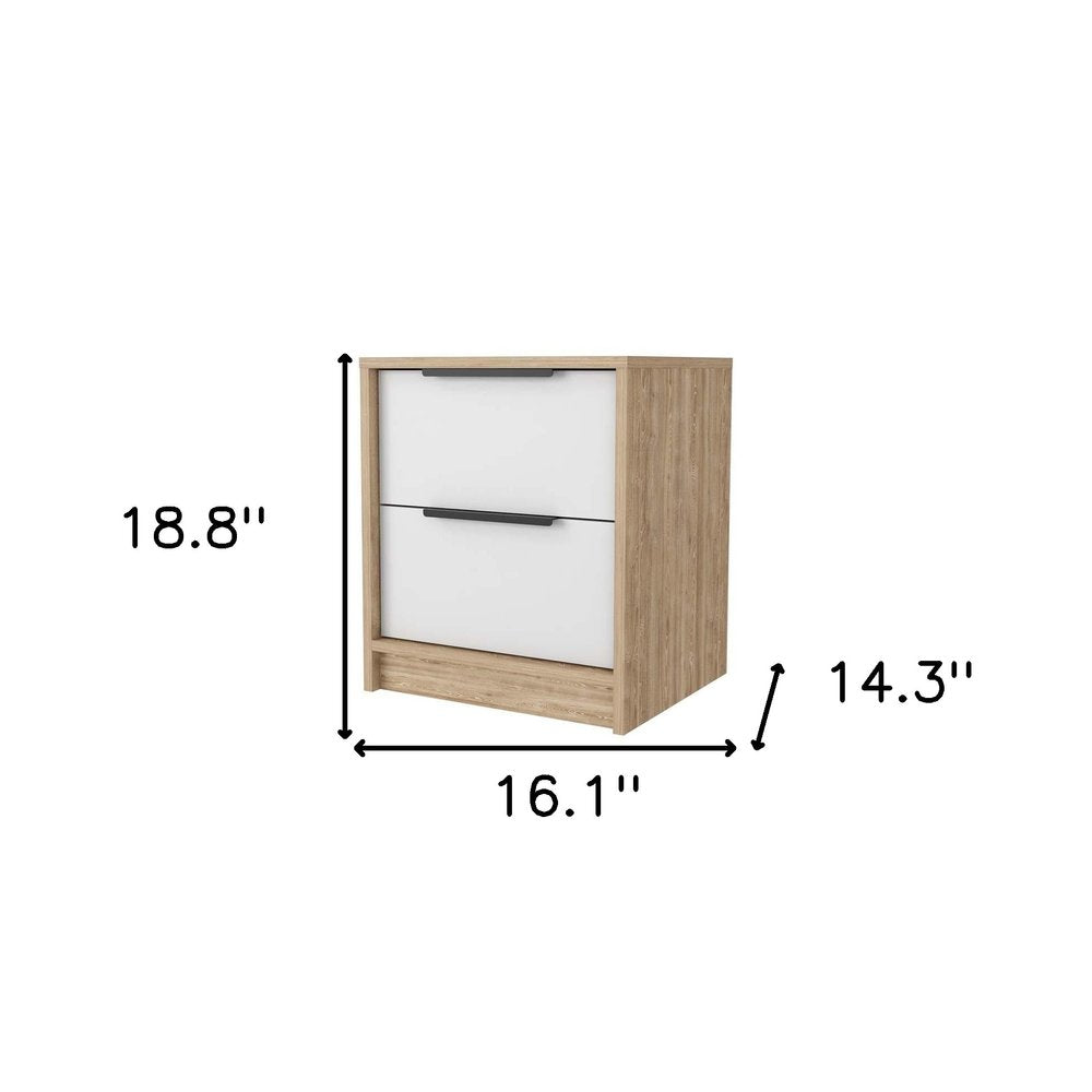 19" White And Natural Wood Two Drawer Nightstand — view 3
