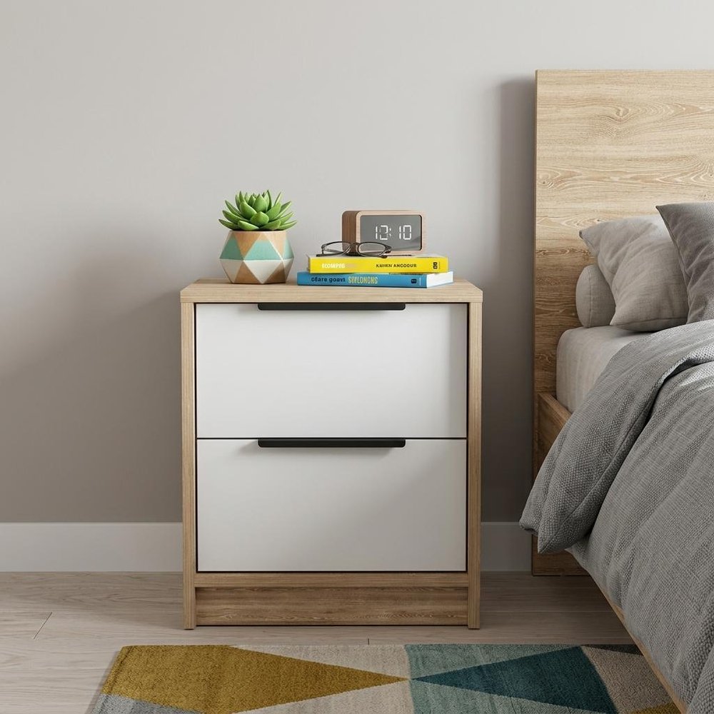 19" White And Natural Wood Two Drawer Nightstand — view 6