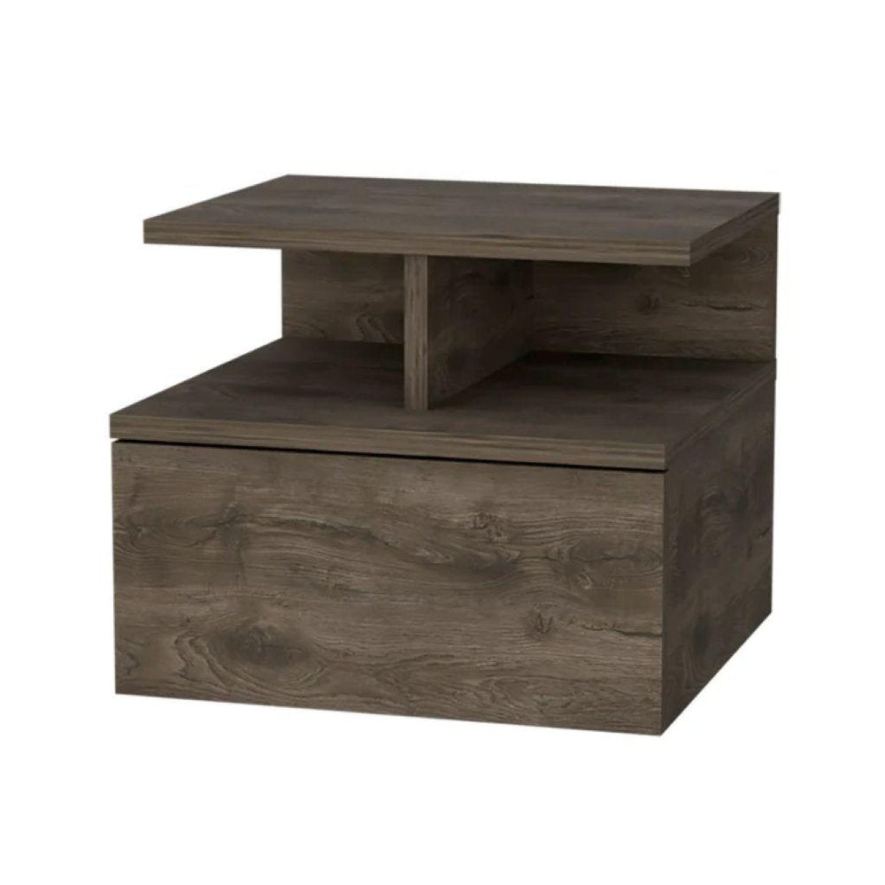 14" Brown Wood One Drawer Floating Nightstand HomeRoots