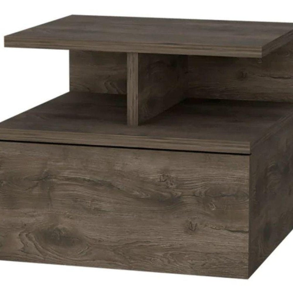 14" Brown Wood One Drawer Floating Nightstand — view 4