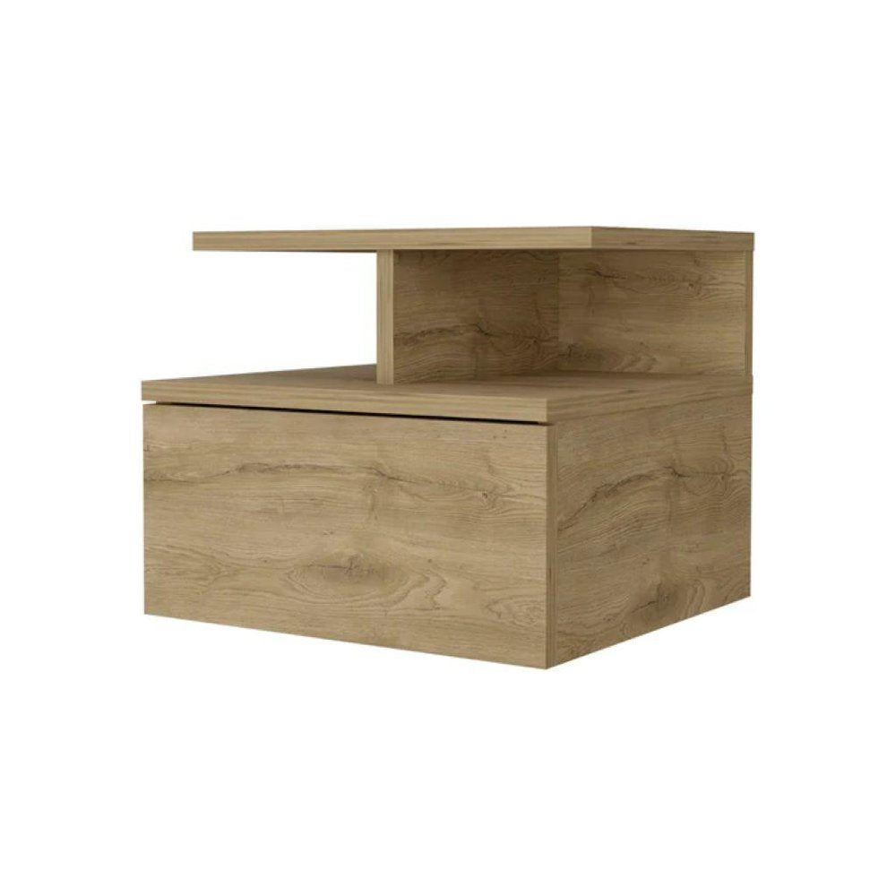 14" Brown Wood One Drawer Floating Nightstand — view 5