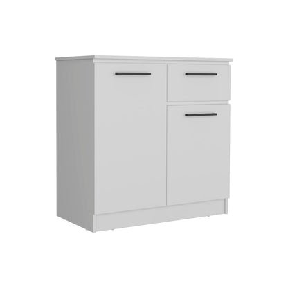 37" White Wood And Metal Two Door Single Drawer Combo Dresser