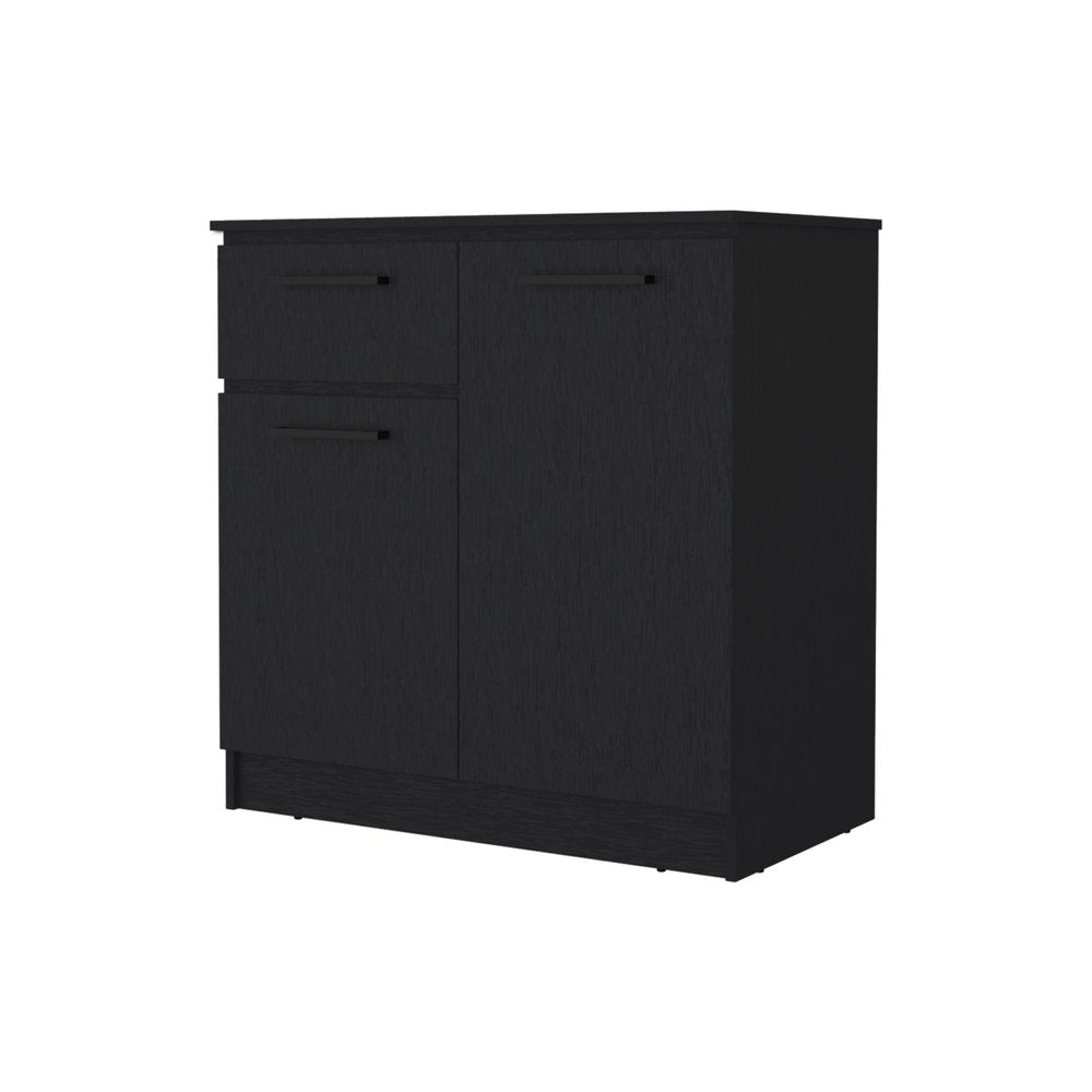 37" Black Wood And Metal Two Door Single Drawer Combo Dresser — view 1