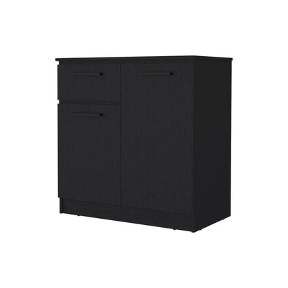 37" Black Wood And Metal Two Door Single Drawer Combo Dresser