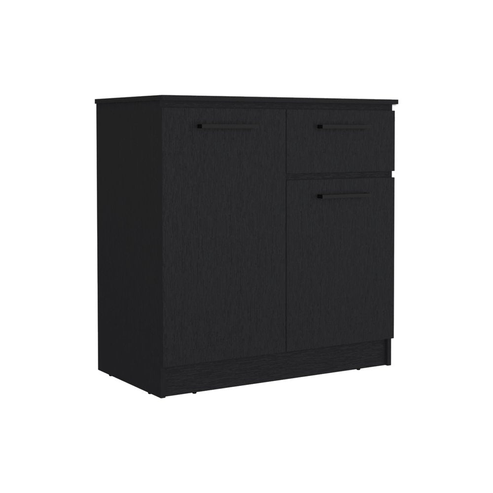 37" Black Wood And Metal Two Door Single Drawer Combo Dresser