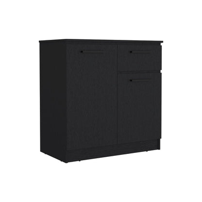 37" Black Wood And Metal Two Door Single Drawer Combo Dresser