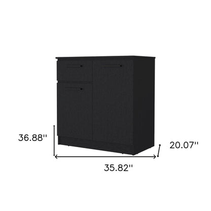 37" Black Wood And Metal Two Door Single Drawer Combo Dresser