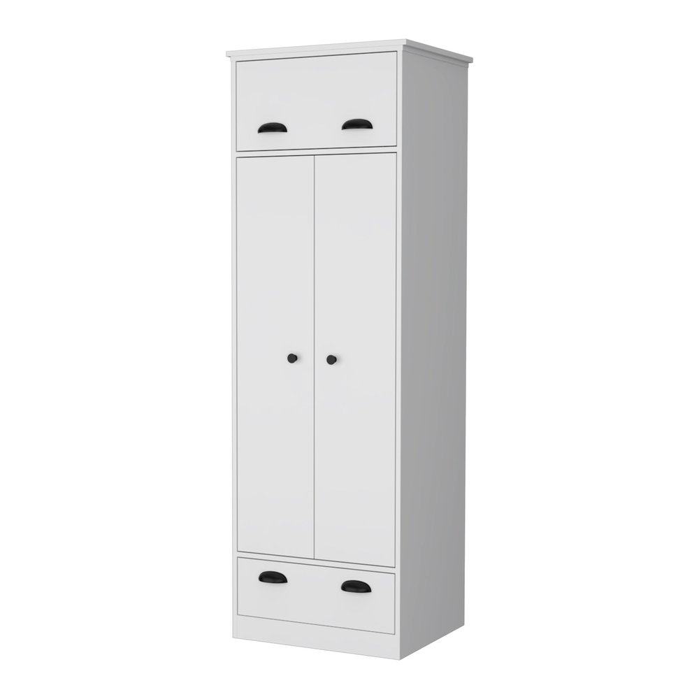 70" White Wood And Metal Three Door Single Drawer Combo Dresser