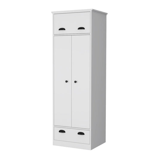 70" White Wood And Metal Three Door Single Drawer Combo Dresser