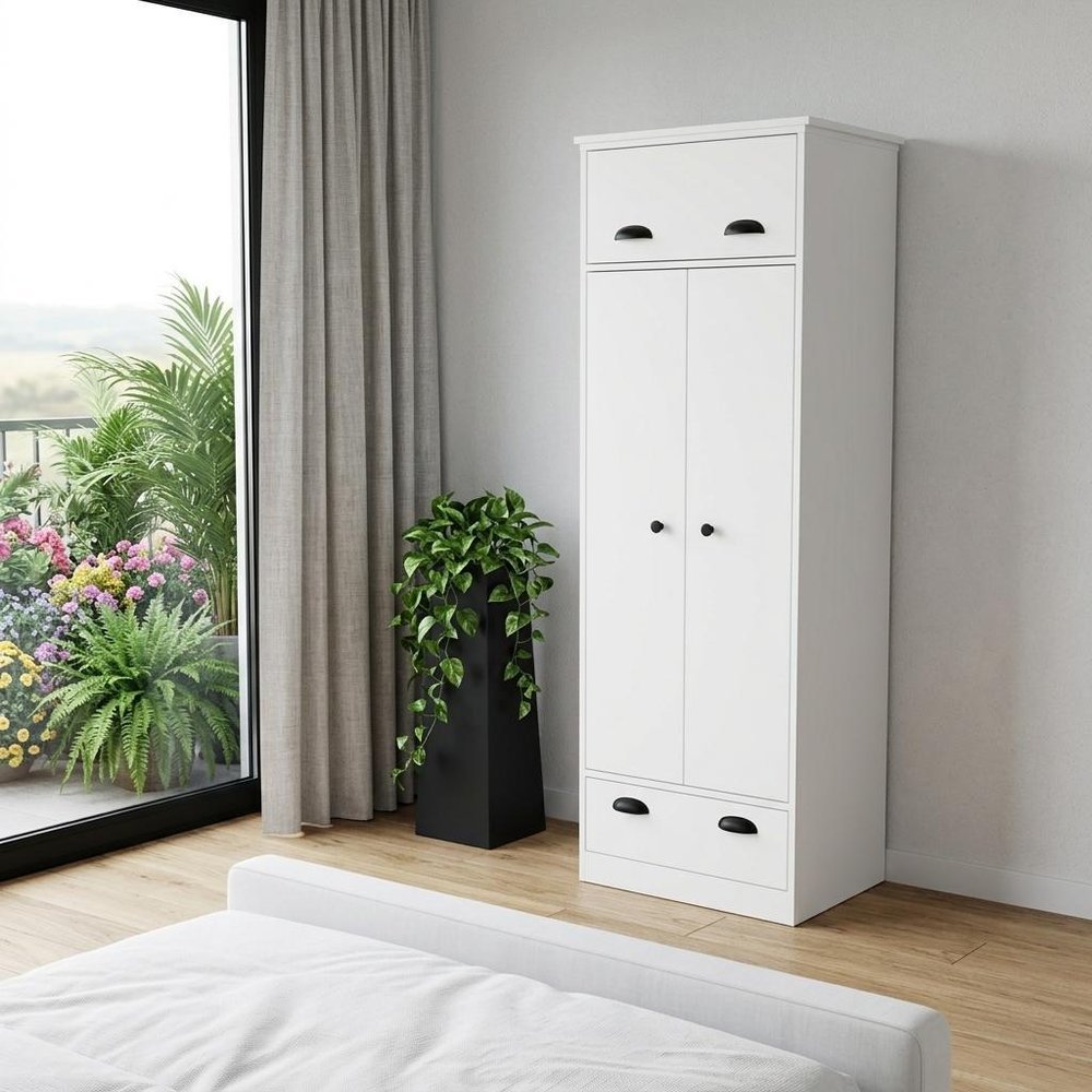 70" White Wood Three Door Single Drawer Combo Dresser — view 4