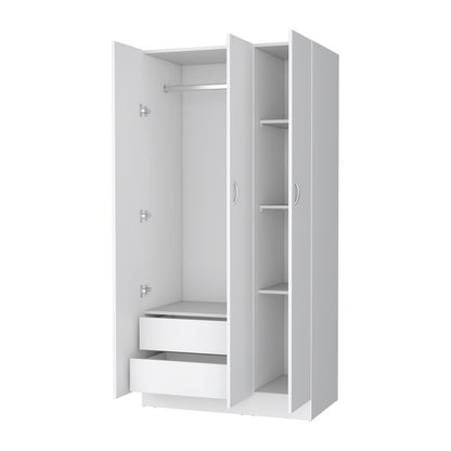 71" White Wood And Metal Three Door Two Drawer Combo Dresser
