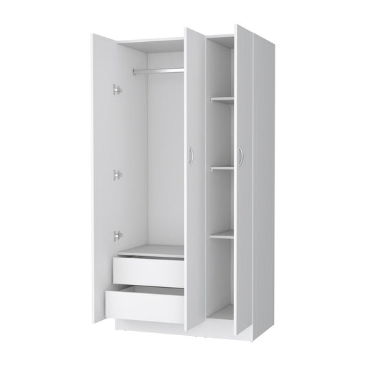 71" White Wood And Metal Three Door Two Drawer Combo Dresser
