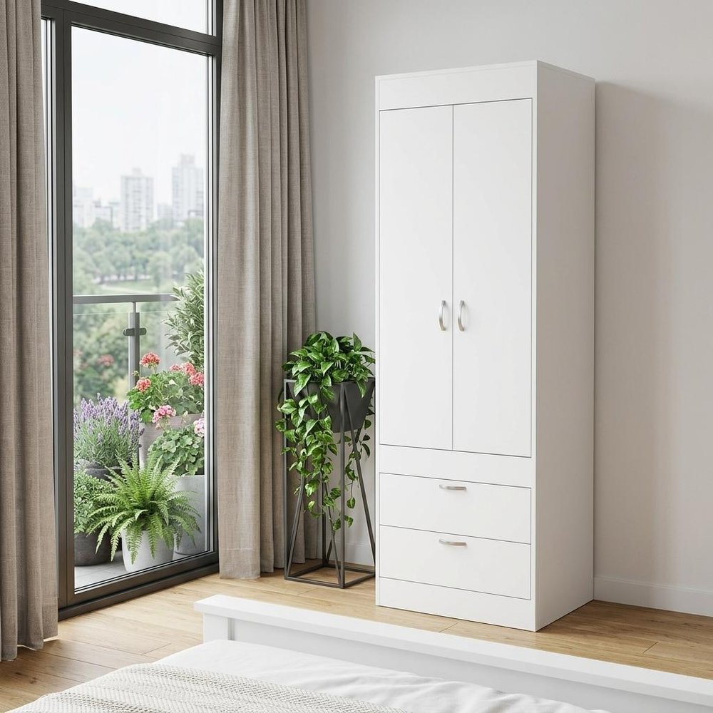 70" White Wood Two Door Two Drawer Combo Dresser — view 5