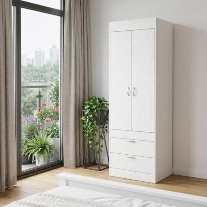 70" White Wood Two Door Two Drawer Combo Dresser HomeRoots