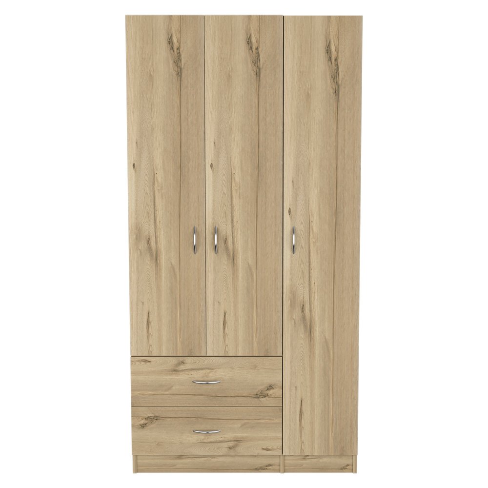 71" Oak Wood And Metal Three Door Two Drawer Combo Dresser