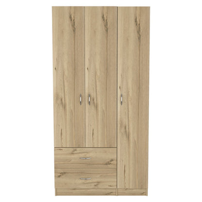71" Oak Wood And Metal Three Door Two Drawer Combo Dresser