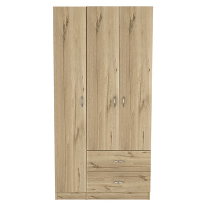 71" Oak Wood And Metal Three Door Two Drawer Combo Dresser