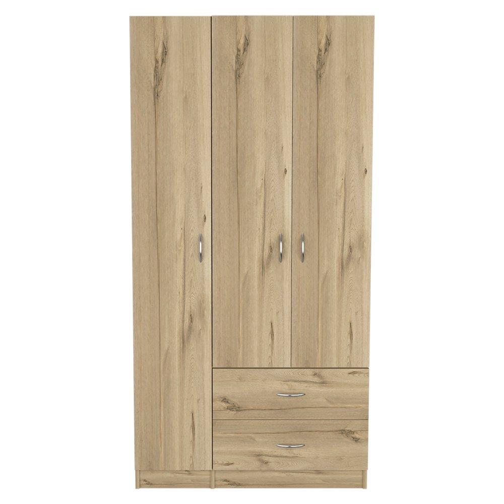 71" Oak Wood And Metal Three Door Two Drawer Combo Dresser