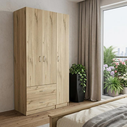 71" Oak Wood And Metal Three Door Two Drawer Combo Dresser