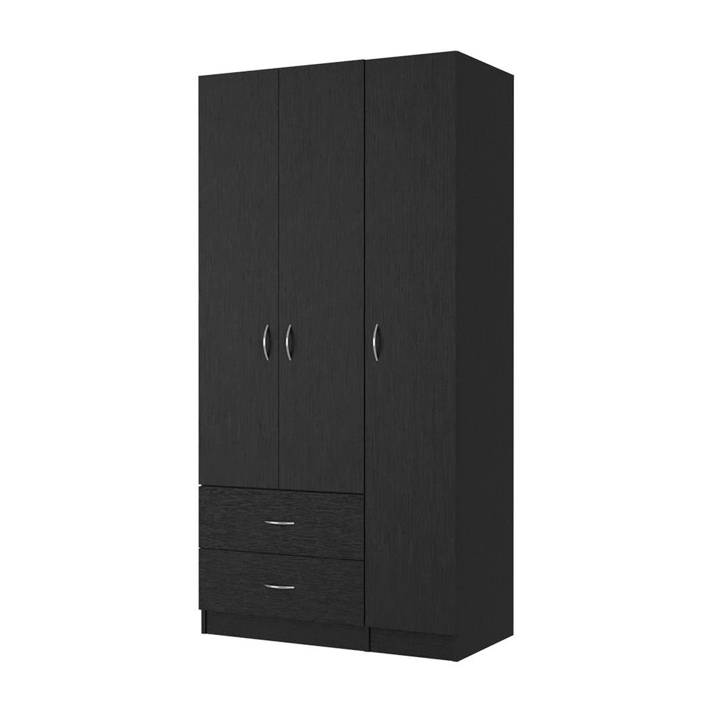 71" Black Wood And Metal Three Door Two Drawer Combo Dresser — view 1