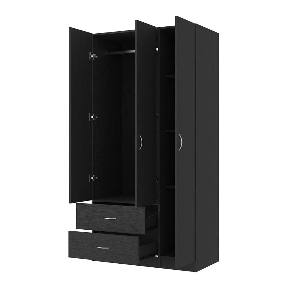 71" Black Wood And Metal Three Door Two Drawer Combo Dresser — view 2