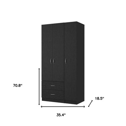 71" Black Wood And Metal Three Door Two Drawer Combo Dresser