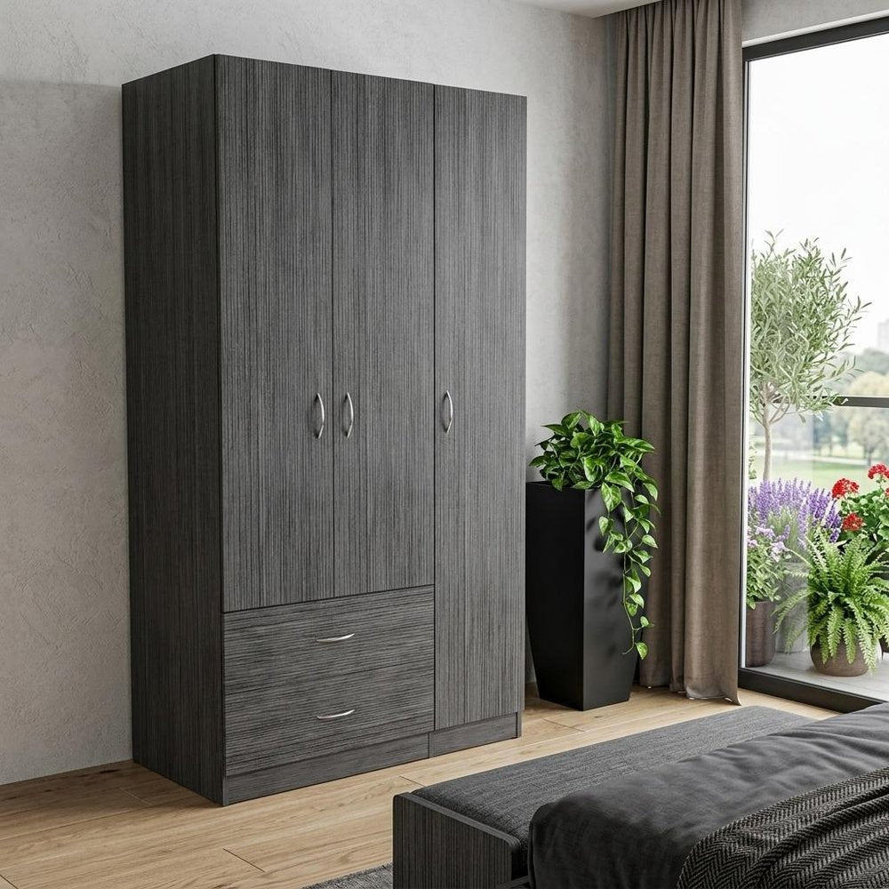 71" Dark Gray Wood Three Door Two Drawer Combo Dresser HomeRoots