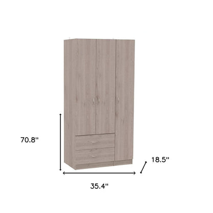 71" Light Gray Wood And Metal Three Door Two Drawer Combo Dresser