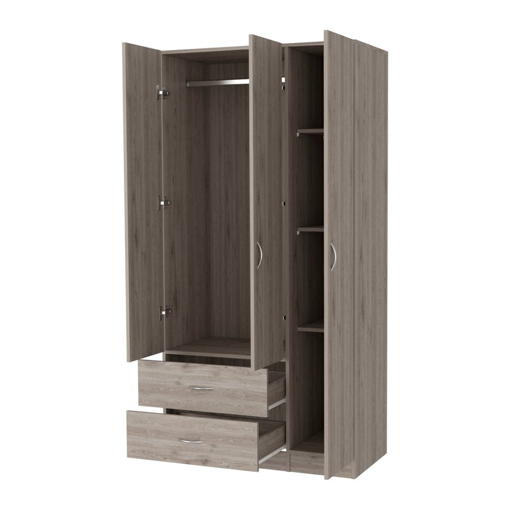 71" Light Gray Wood And Metal Three Door Two Drawer Combo Dresser