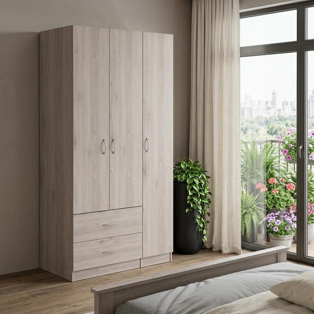 71" Light Gray Wood And Metal Three Door Two Drawer Combo Dresser — view 6