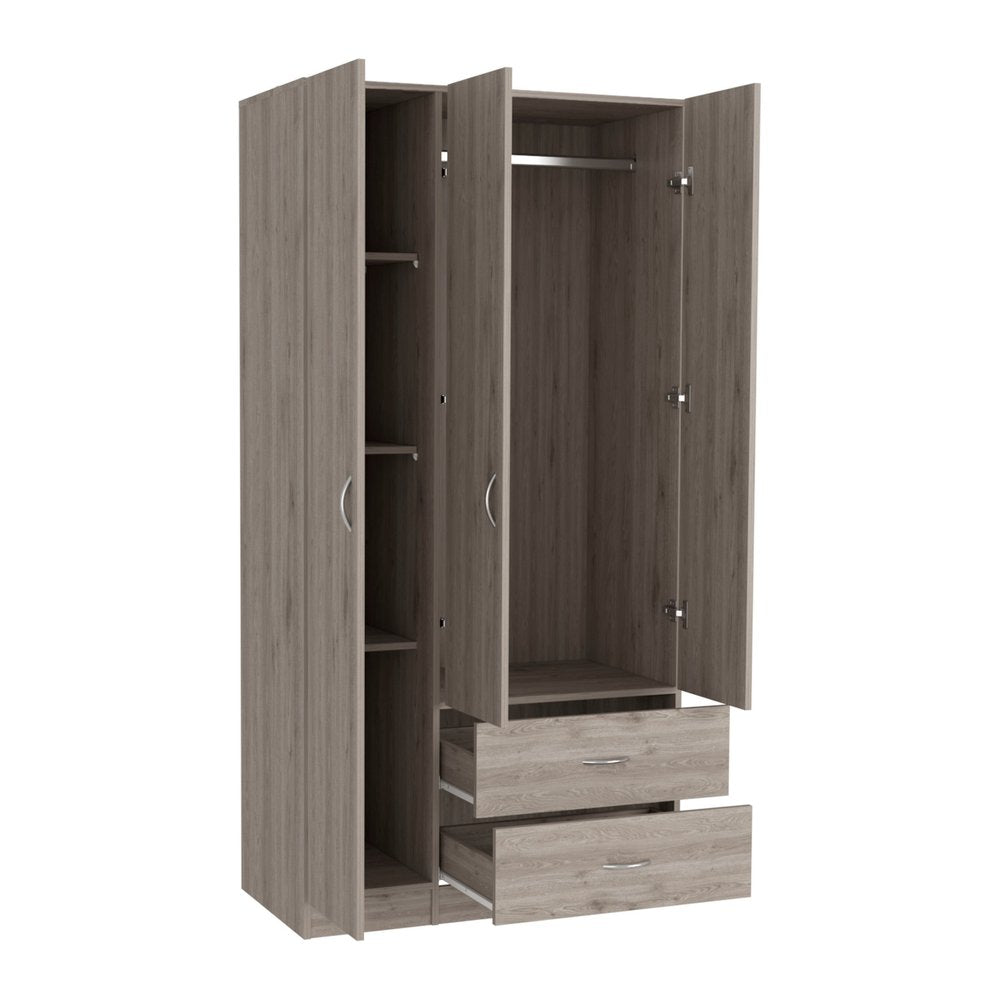 71" Light Gray Wood And Metal Three Door Two Drawer Combo Dresser