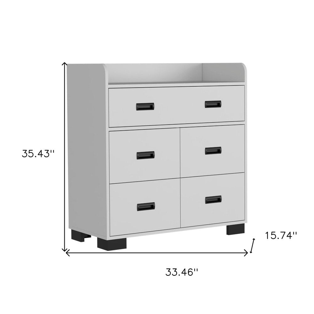 33" White Wood And Metal Five Drawer Dresser — view 4